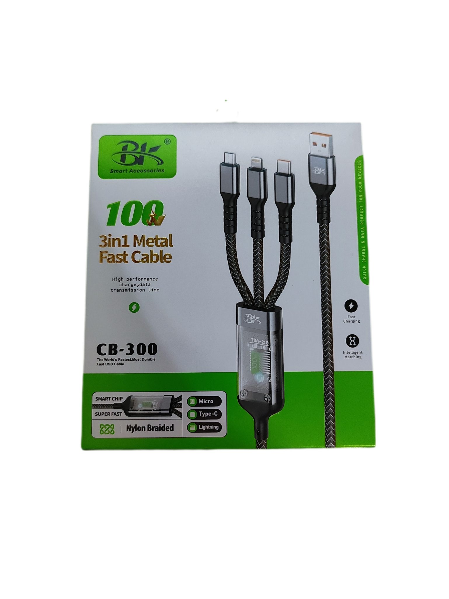 کابل شارژ و دیتا سه سر 100 وات مدل bk cb 300