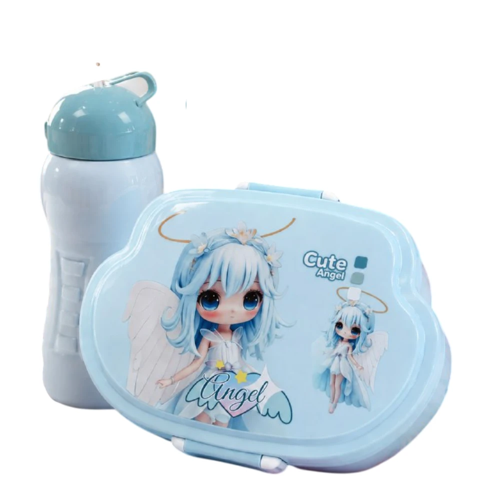 ست ظرف غذا و بطری مدل 73472 طرح فرشته کوچولو (Cute Angel)